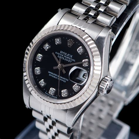 rolex oyster perpetual lady date black diamond dial|rolex oyster perpetual black price.